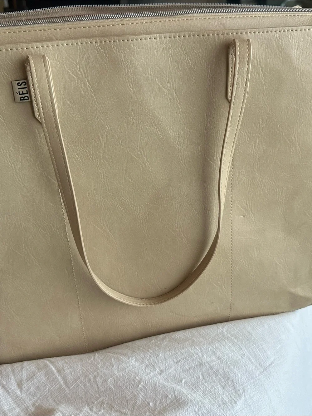 BEIS Beige Leather Laptop Tote
